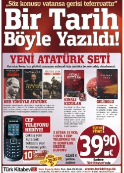 Yeni Atatürk Seti   Telefon Hediyeli   (3 Kitap + 13 VCD + 1 DVD)   10,- Euro Hediye Kuponu