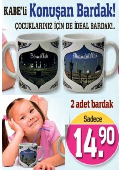 Kabe'li Besmele Çeken   Bardak Seti  (2 Konuşan bardak  Birarada)