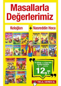 Masallarla Değerlerimiz   Keloğlan ve Nasrettin   Hoca Masalları  (12 Kitap + 4 Hediye Kitap)