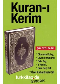 Kuran-ı Kerim (Okunuşu Kolay, Orta Boy, 5 Renkli, Suni Deri Cilt, Diyanet Mühürlü)