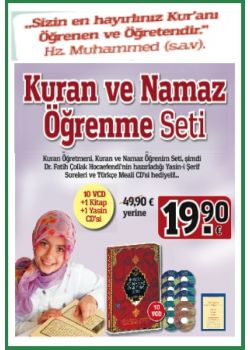 Kuran Öğretmeni  Kuran, Namaz Öğretim Seti 10 VCD  + 1 Kitap Biarada  (Yasin-i şerif Namaz Sureleri  CD'si Hediye)